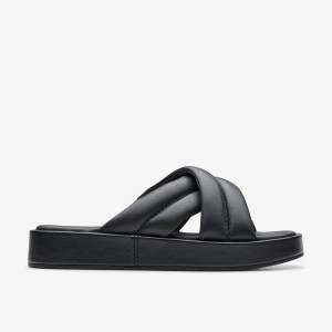 Clarks Alda Glide Black Leather Sandalen Dames Zwart | 4970268-PN