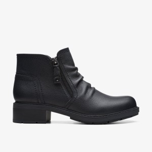 Clarks Hearth Dove Black Leather Laarzen Dames Zwart | 2178946-BK
