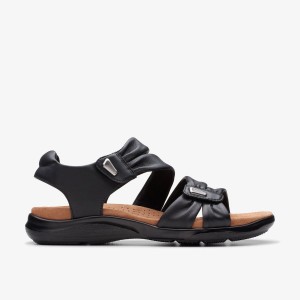 Clarks Kitly Ave Black Leather Sandalen Dames Zwart | 7015468-WO
