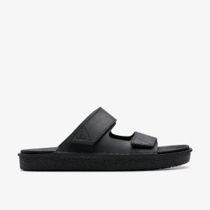 Clarks Litton Strap Black Leather Sandalen Heren Zwart | 1725346-WH