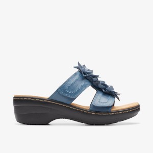 Clarks Merliah Raelyn Blue Leather Sandalen Dames Blauw | 8431970-TR