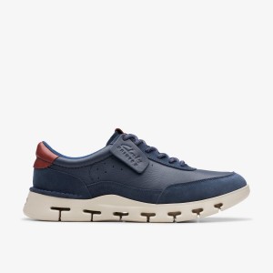 Clarks Nature X One Navy Leather Sneakers Heren Donkerblauw | 0827915-KD