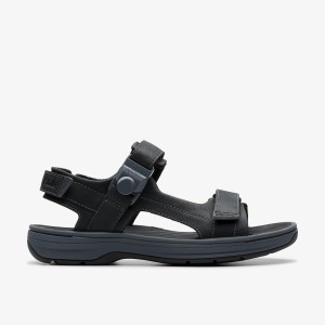 Clarks Saltway Trail Black Leather Sandalen Heren Zwart | 7520914-JG