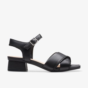 Clarks Serina 35 Cross Black Leather Sandalen Dames Zwart | 8176593-CW