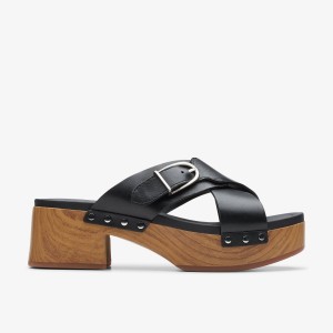 Clarks Sivanne Walk Black Leather Klompen Dames Zwart | 6853079-JB
