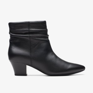 Clarks Teresa Skip Black Leather Laarzen Dames Zwart | 7604183-IN