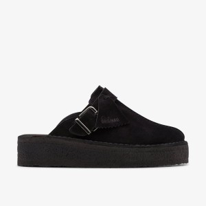 Clarks Trek Wedge Mule Black Suede Klompen Dames Zwart | 2609734-ZT