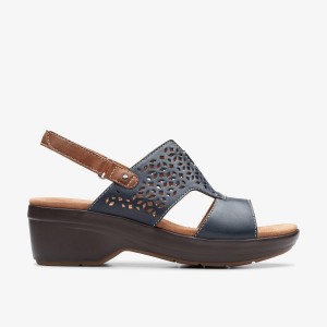 Clarks Tuleah Sun Navy Leather Sleehakken Dames Donkerblauw | 4186729-NY