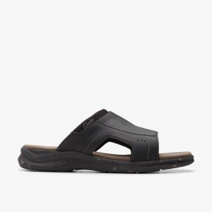 Clarks Walkford Band Black Leather Sandalen Heren Zwart | 1758609-PT