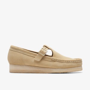 Clarks Wallabee T-Bar Maple Suede Slip Ons Dames Maple | 4251783-OJ