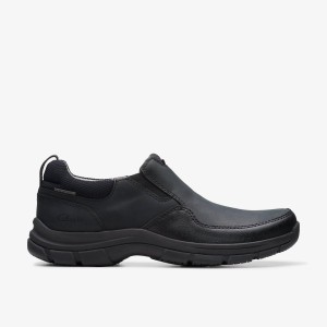 Clarks Walpath Step Black Leather Slip On & Loafers Heren Zwart | 2386591-RE